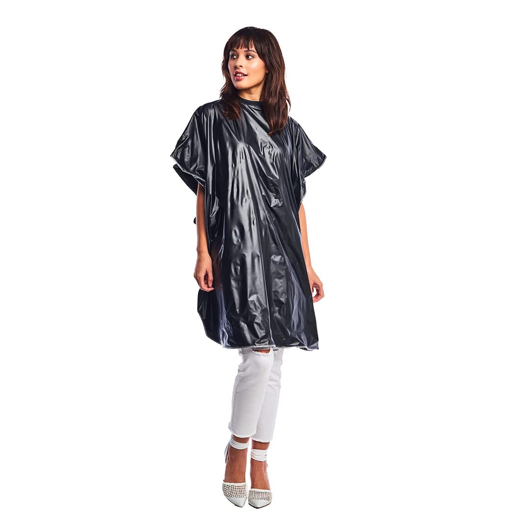 Betty Dain Lustre Waterproof Shampoo Cape - Stain-Resistant Vinyl with Soft Nylon Neckband & Touch-Close Fastener, 36"x54", Black