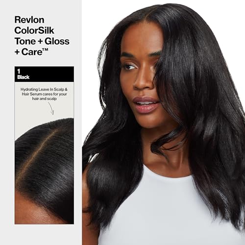 Revlon ColorSilk Tone + Gloss + Care Demi-Permanent Hair Dye Kit with Leave-In Serum, 2X Shine & 4X Strength, Shade 1 Black, 4.5 fl oz