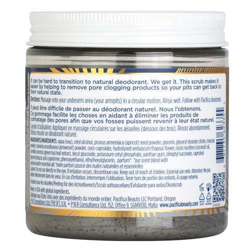 Pacifica Armpit Detox Scrub – Coconut & Charcoal Exfoliating Underarm Body Care, Aluminum-Free, Vegan & Sensitive Skin Safe, 7 fl oz