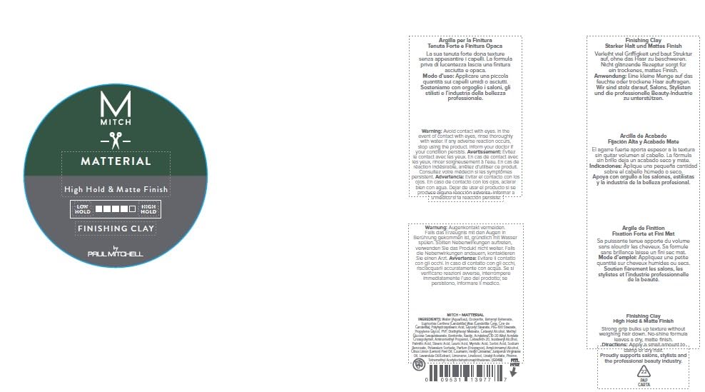 MITCH by Paul Mitchell Matterial Finishing Clay for Men, High Hold, Ultra-Matte Finish, For All Hair Types, 3 oz.