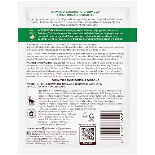 Palmer's Amino Bonding Complex Hair Mask Packette, Intense Conditioning with Coconut Oil & Vitamin E, Heat Protect, Anti-Frizz, Shine