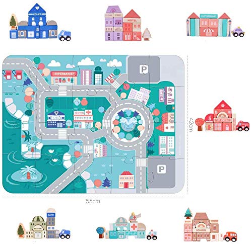 Wooden Building Blocks Set, City Construction Stacker Stacking Preschool Learning Educational Toys, Toddler Toys for 3+ Year Old Boy and Girl Gifts