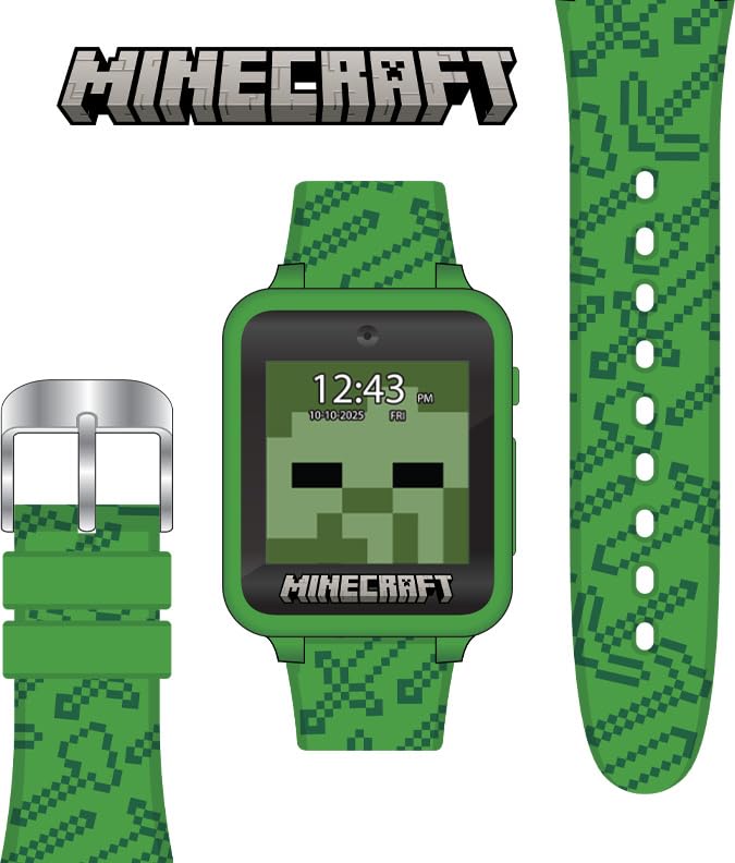 Minecraft Kids Smart Watch – Touchscreen, Camera, Video, Games, Alarm, Calculator & Pedometer – Fits 5.5"–8" Wrists