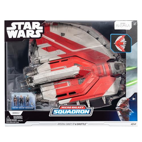 Star Wars Micro Galaxy Squadron Ahsoka Tano's T-6 Jedi Shuttle - 13-Inch Vehicle with Rotating Wings and Three 1-Inch Micro Figure Accessories