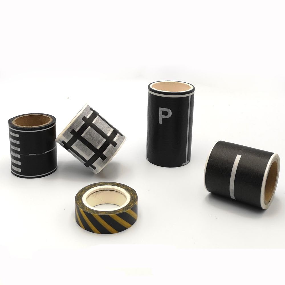 Road Tape for Toy Cars & Trains, 3 Rolls 197" x 1.9" with Traffic Signs, Stick to Floors & Walls, Easy Cleanup, Kids Play Gift