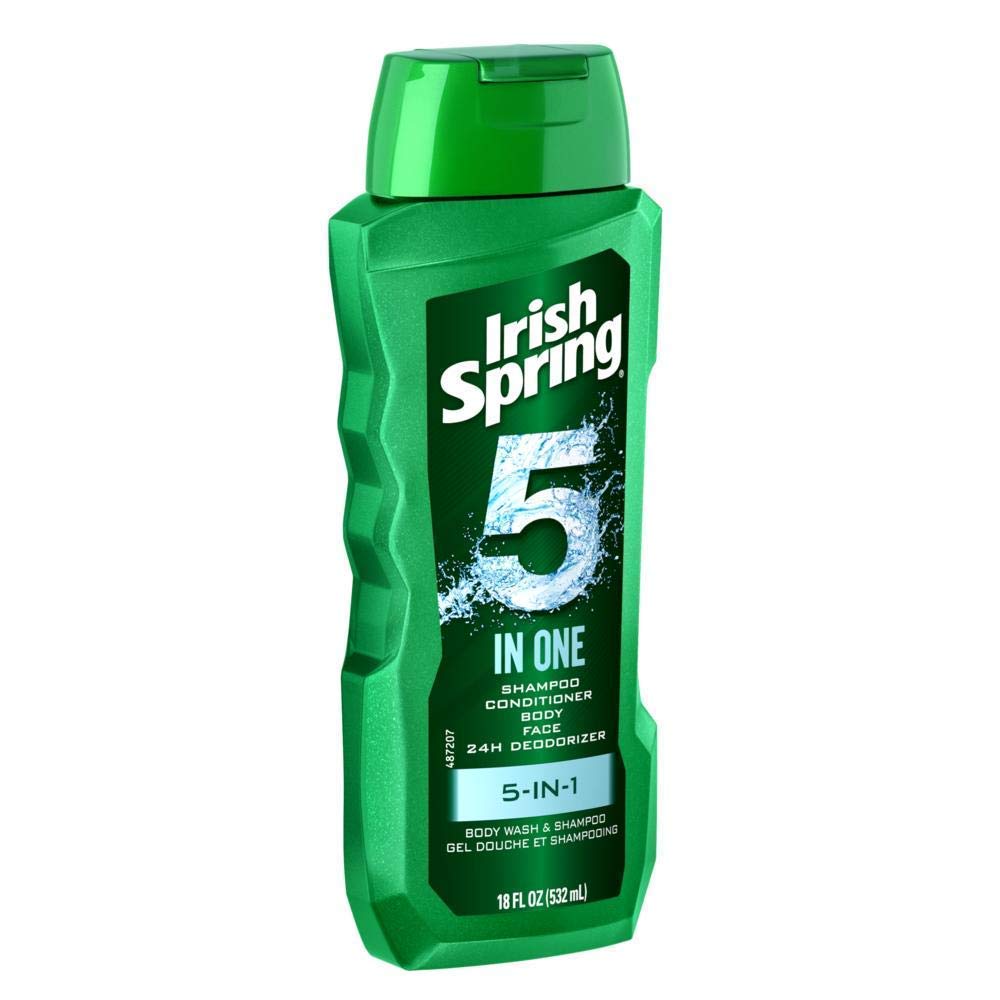 Irish Spring 5-in-1 Shampoo, Conditioner, Body Wash, Face Wash and Deodorizer, 18 oz (Pack of 2)