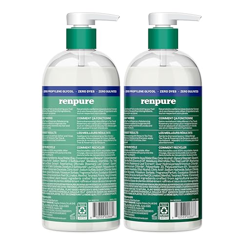 Renpure Tea Tree & Rosemary Shampoo & Conditioner Set | Plant-Based Refreshing Duo for Oily & Normal Hair | Scalp Balance | 24 Fl Oz Each, 2 Pack