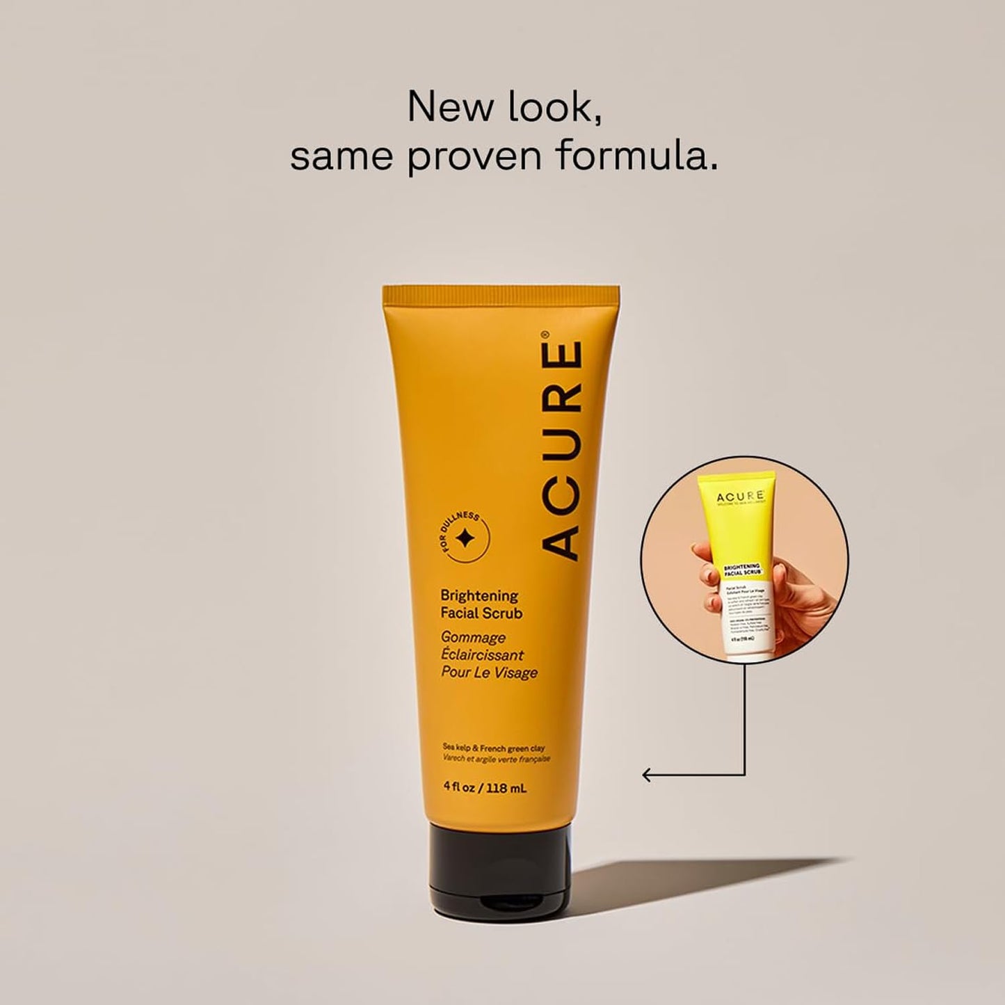 Acure Brightening Facial Scrub - Gentle Exfoliating Face Wash with Sea Kelp & French Green Clay for Radiant Skin, Daily Cleanser, 4 fl oz (2 Pack)