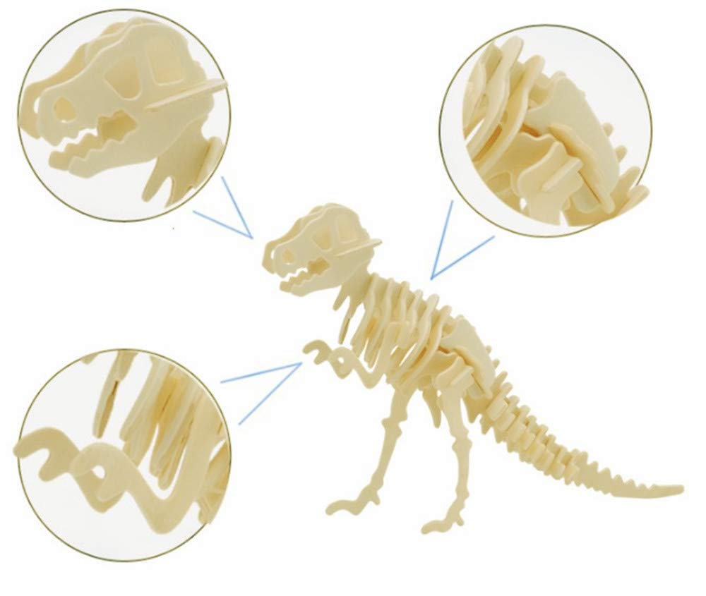 3D Wooden Dinosaur Puzzle - 6 Piece Set Wood Dinosaur Skeleton Model Puzzle - DIY Wooden Crafts 3D Puzzle - STEM Toys Brain Teaser Puzzle Gifts