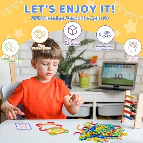 142pcs Wooden Pattern Blocks & Tangram Puzzle Set – STEM Brain Teaser, Montessori Activity Toy for Kids Ages 3-5, Gift for Boys & Girls