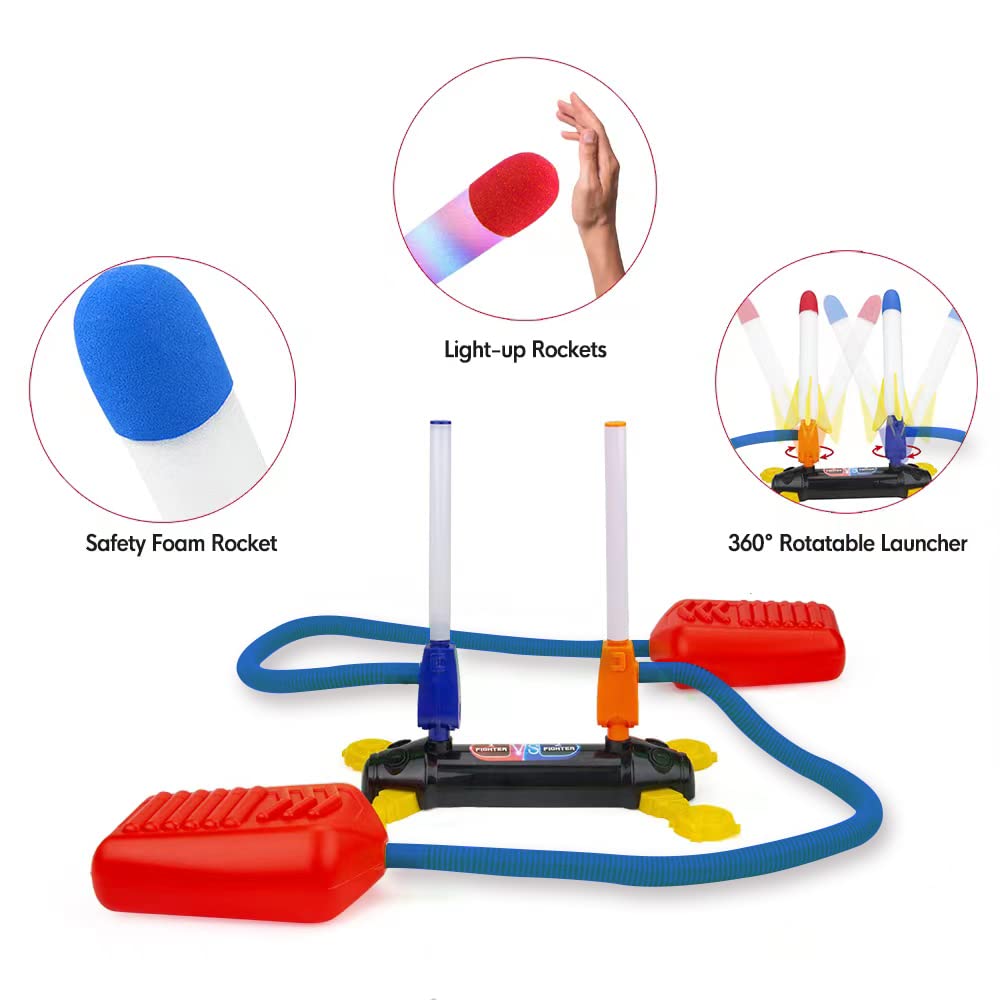 BananMelonBM Kids Rocket Launcher Toy – Foam Jump Rockets, 8 Flashing Rockets, Outdoor Duel Game for Boys & Girls Ages 5-8, STEM Gift