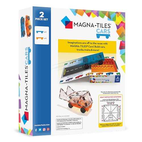 MAGNA-TILES Cars – Blue & Orange 2-Piece Magnetic Construction Set, The Original Magnetic Building Brand