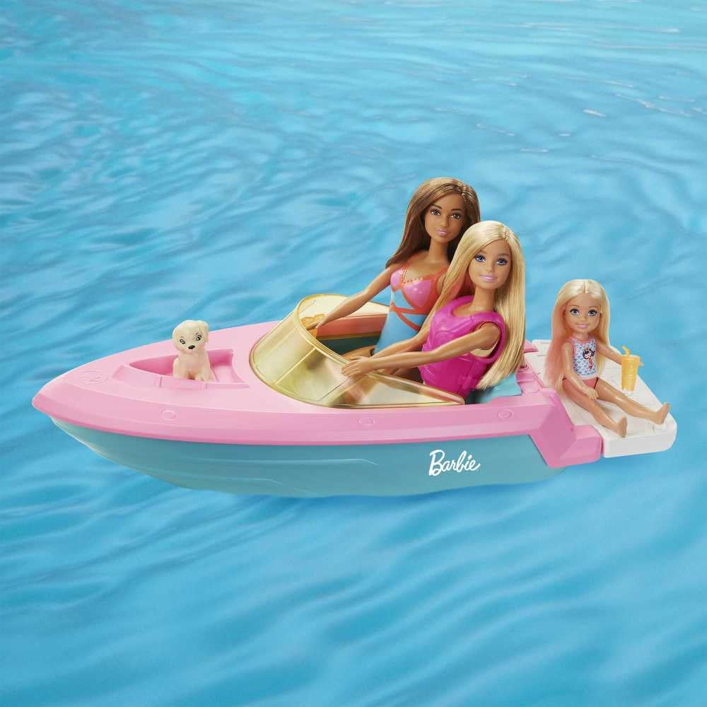 Barbie Doll and Boat Playset with Pet Puppy, Life Vest and Accessories, Fits 3 Dolls & Floats in Water, Gift for 3 to 7 Year Olds