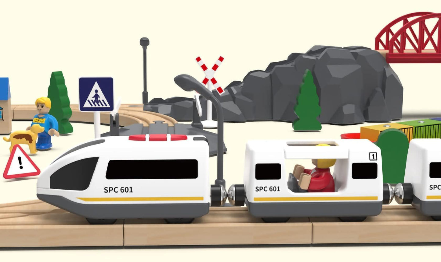 Z MAYABBO Remote Control Wooden Train Set – Battery Operated Locomotive & Cars, Fits All Major Wooden Tracks, Powerful Engine for Kids