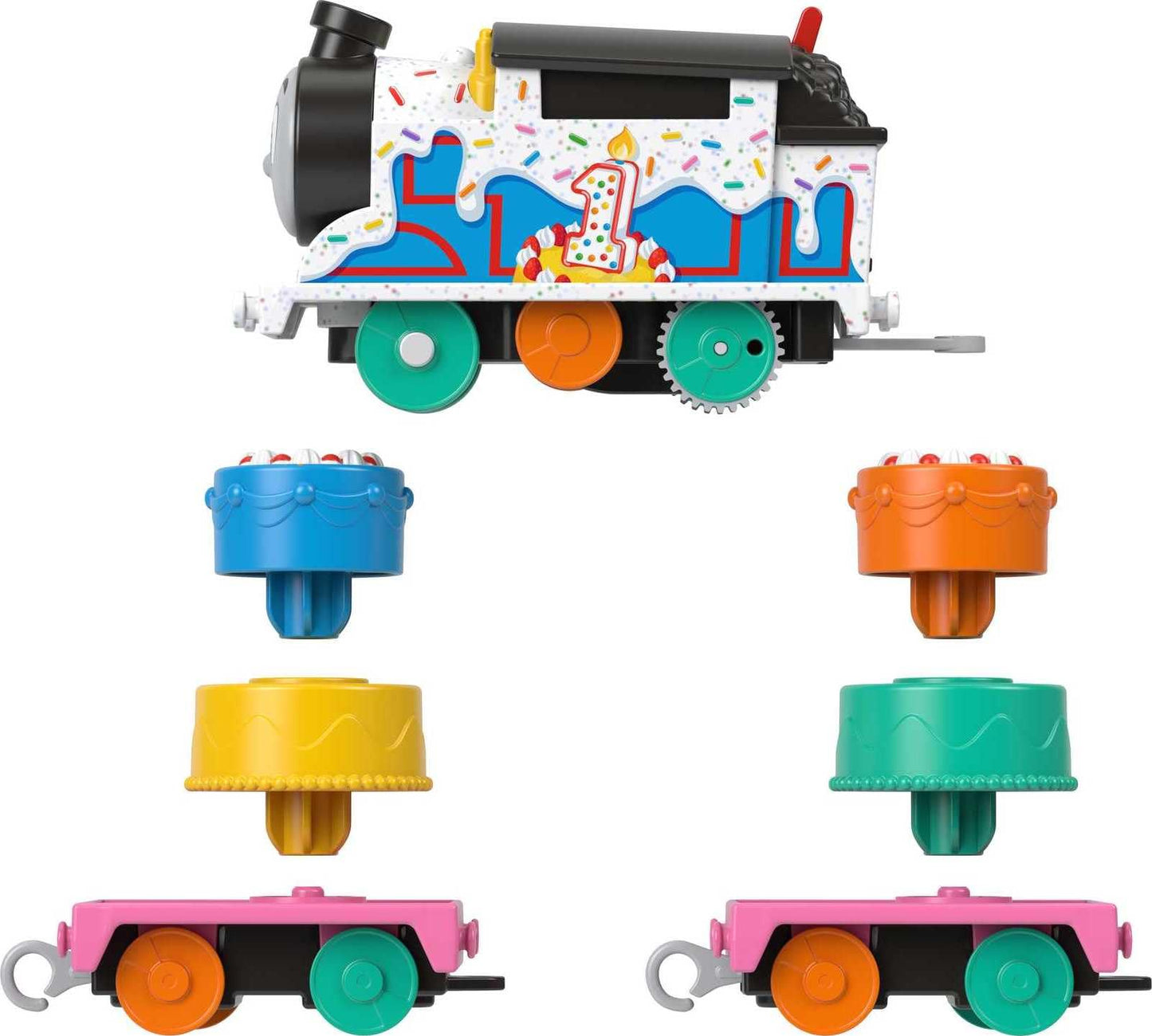 Thomas & Friends Motorized Toy Train, Wobbly Cake Thomas Engine with Cargo Cars & Pieces for Pretend Play Preschool Kids Ages 3+ Years