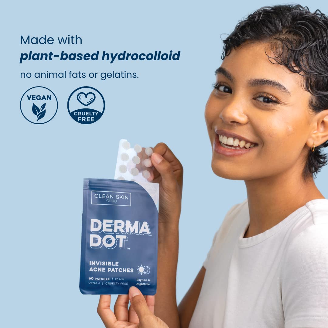 CLEAN SKIN CLUB 60 Vegan Invisible Pimple Patches – Hydrocolloid Zit & Blemish Stickers, Blackhead Absorbing, Non-Toxic Skincare Treatment