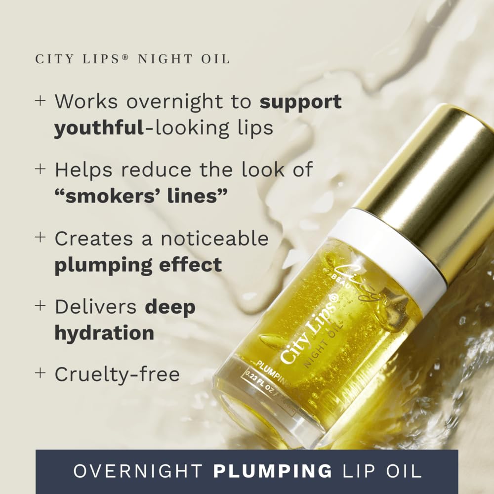 City Beauty City Lips Night Oil – Plumping, Hydrating & Restoring Overnight Lip Treatment with Hyaluronic Acid & Plant Extracts