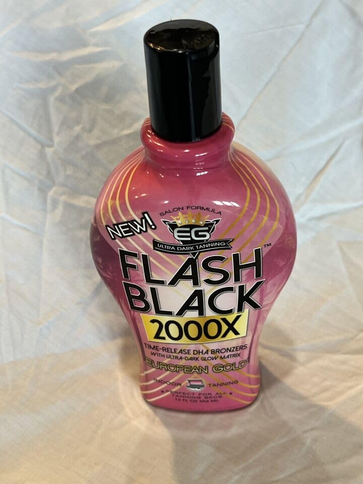 European Gold Flash Black 2000X Indoor Tanning Lotion – Ultra-Dark DHA Bronzers, Skin Conditioning Complex, Advanced Time-Release Color, 12 oz