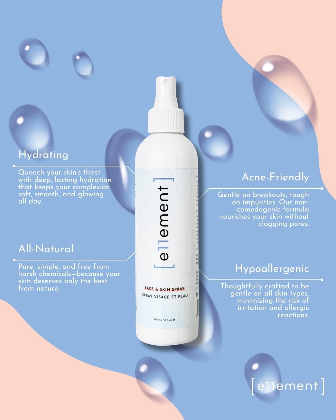 e11ement Hypochlorous Acid Face & Skin Spray – HOCL Toner for Acne-Prone Skin, Eczema, Dry Scalp, Post-Procedure Care, Lash & Hand Cleanser, 8 oz