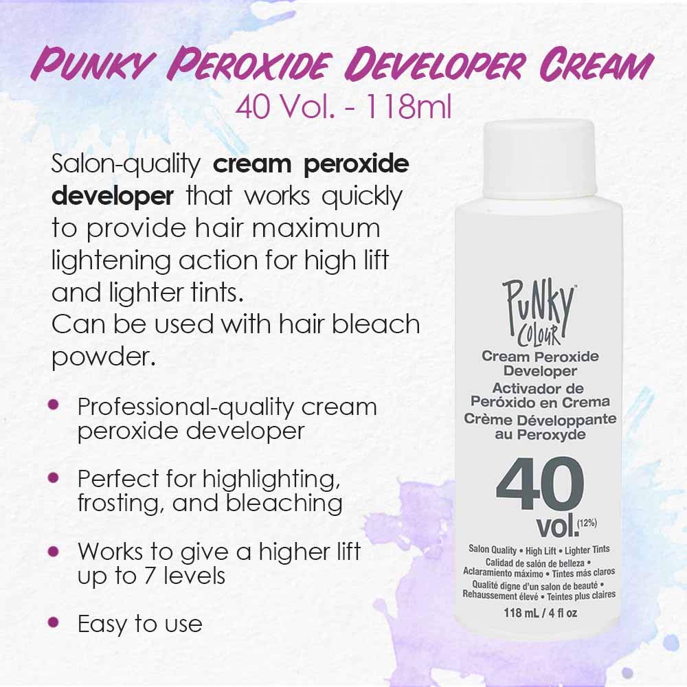 Punky Cream Peroxide Hair Dye Developer 40 Volume – Hair Bleach Developer for Medium to High Lift, 118ml