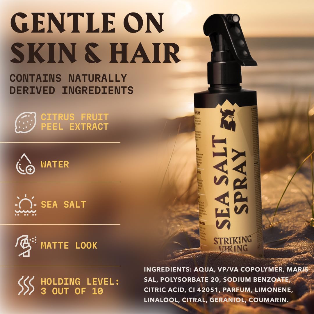 Striking Viking Sea Salt Spray for Men 6.76 fl oz | Citrus Scent Hair Texturizer | Volumizing, Curl Enhancing & Holding Spray | Paraben-Free, Made in Germany