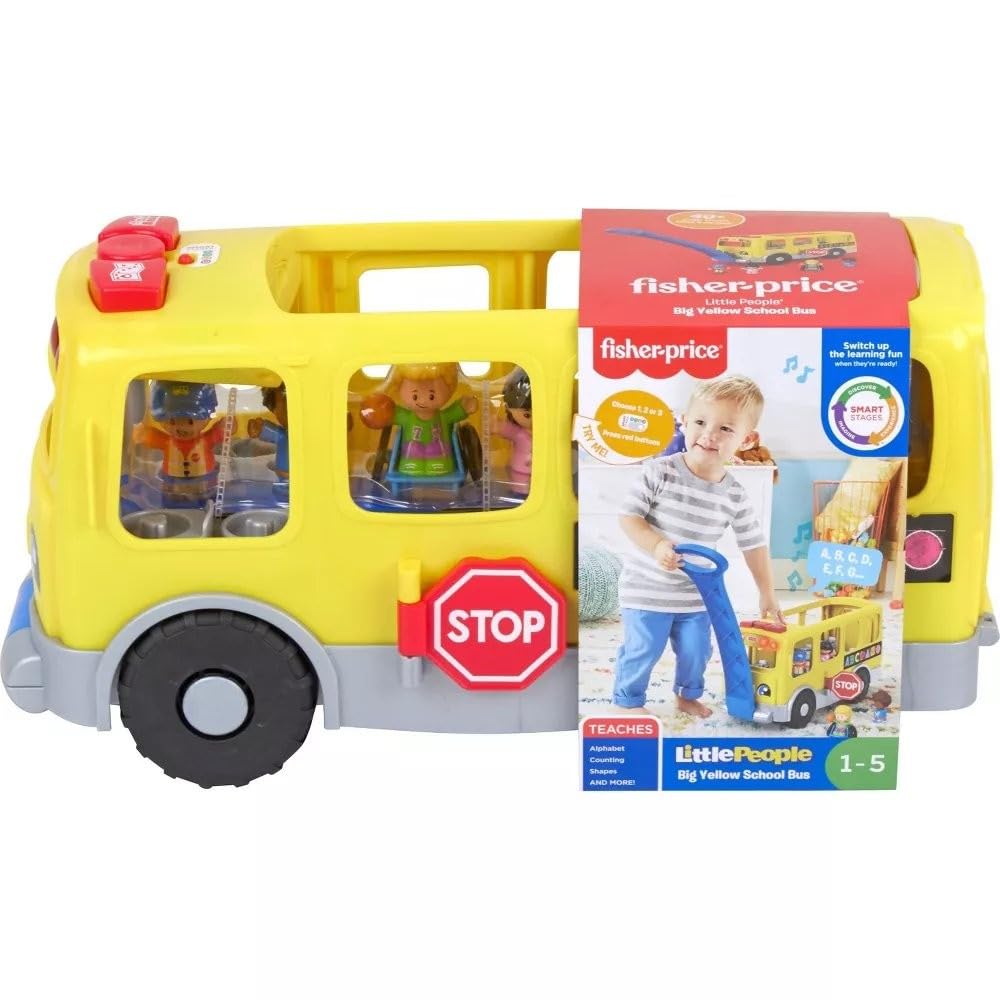 Fisher-Price Little People Toddler Learning Toy, Big Yellow Bus Musical Pull-Along Vehicle for Pretend Play Kids Ages 1+ Years