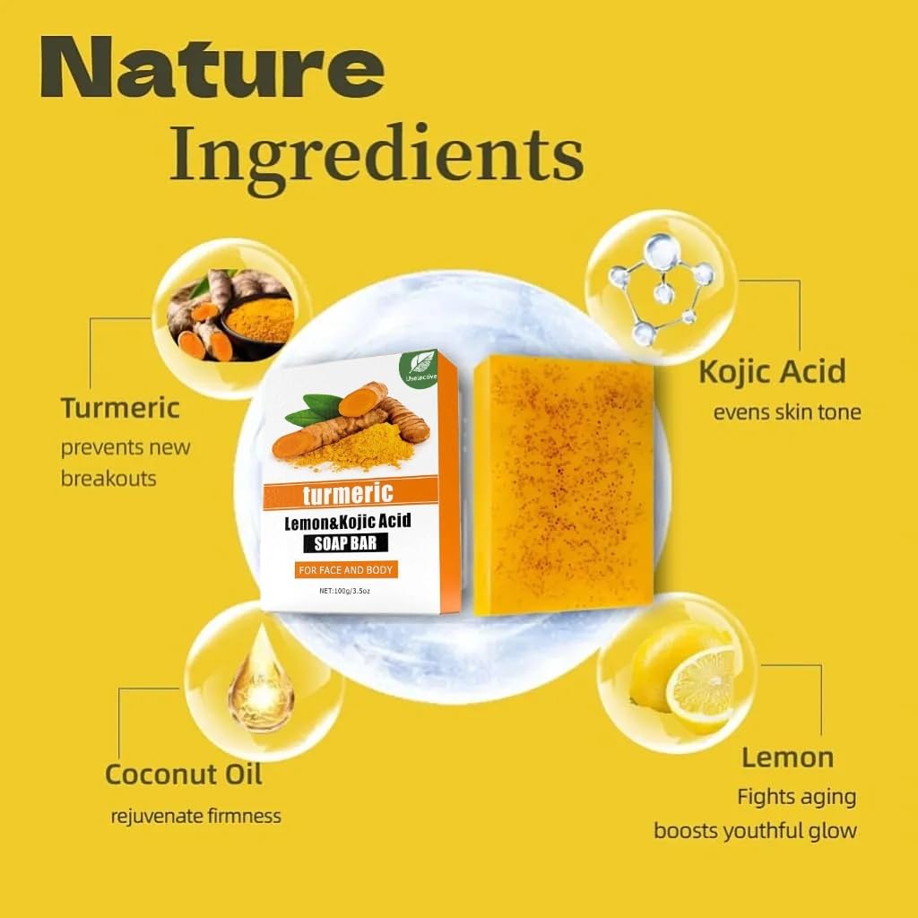 Uselective Kojic Acid & Turmeric Soap for Dark Spot Removal – Skin Lightening with Vitamin C, Retinol, Shea & Lemon Oil, SLS-Free