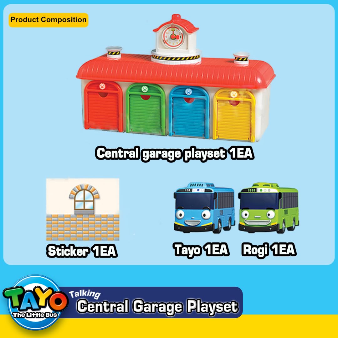 Tayo The Little Bus Central Garage Playset – Action Car Figures, Popular Korean Cartoon Toys, Christmas & Birthday Gifts for Kids