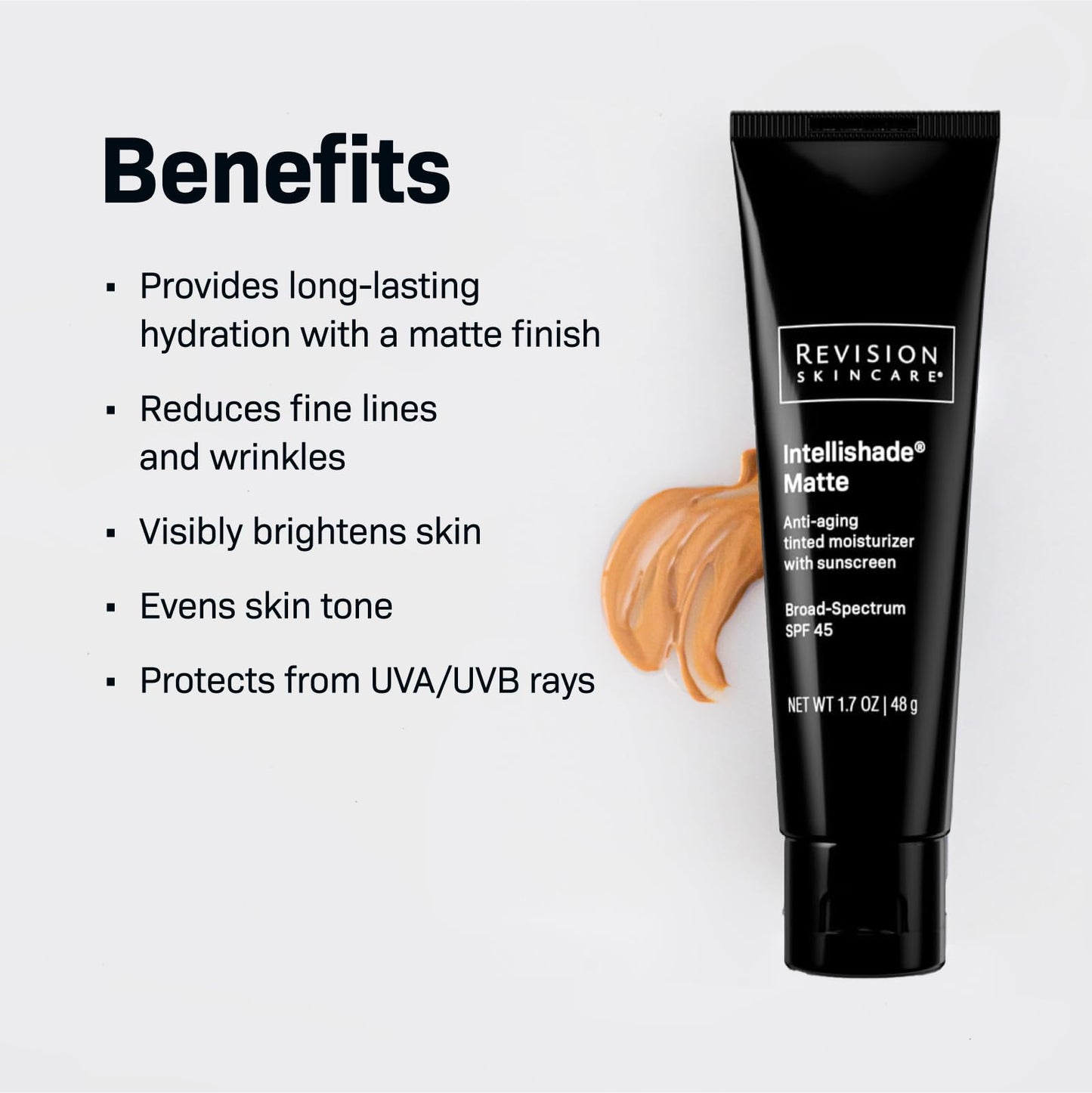 Revision Skincare Intellishade Matte SPF 45 Tinted Sunscreen - Oil-Free, Anti-Aging Moisturizer with Vitamin C, Pore-Minimizing, 1.7 oz