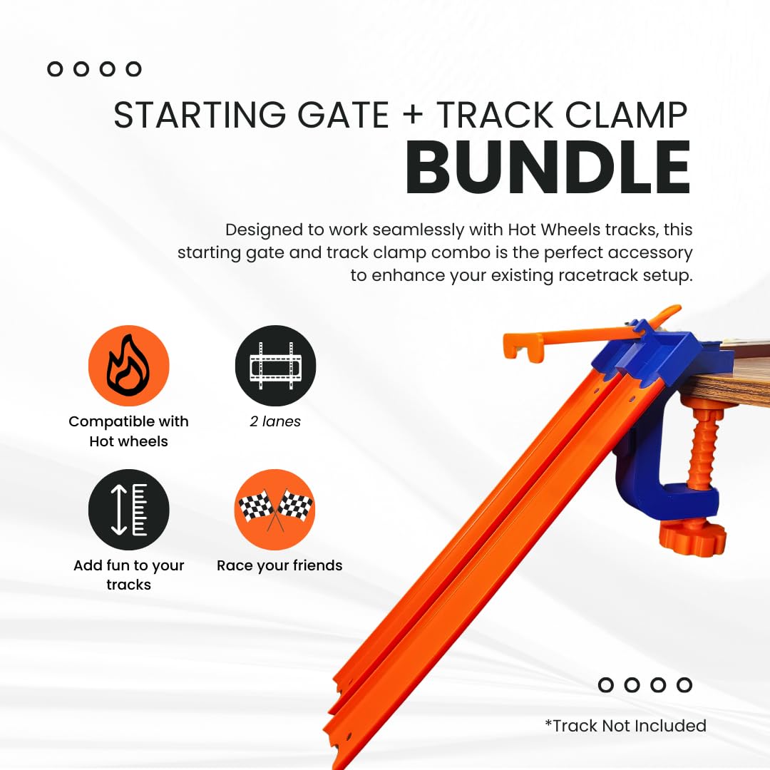 Hot Wheels Compatible 2-Lane Starting Gate with Clamp for Toy Racetracks – Build Epic Races, Made in USA (Gate & Clamp Combo)