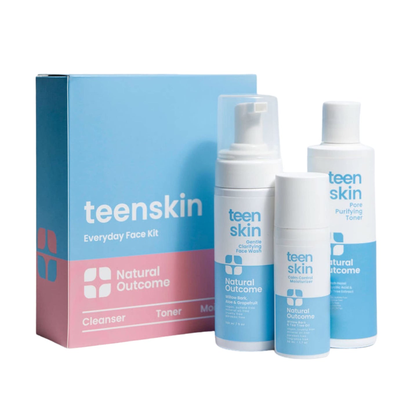 Teen Skin Care Kit 3-Step by Natural Outcome β Face Wash, Toner & Moisturizer for Acne-Prone Skin, Perfect for Teens & Preteens
