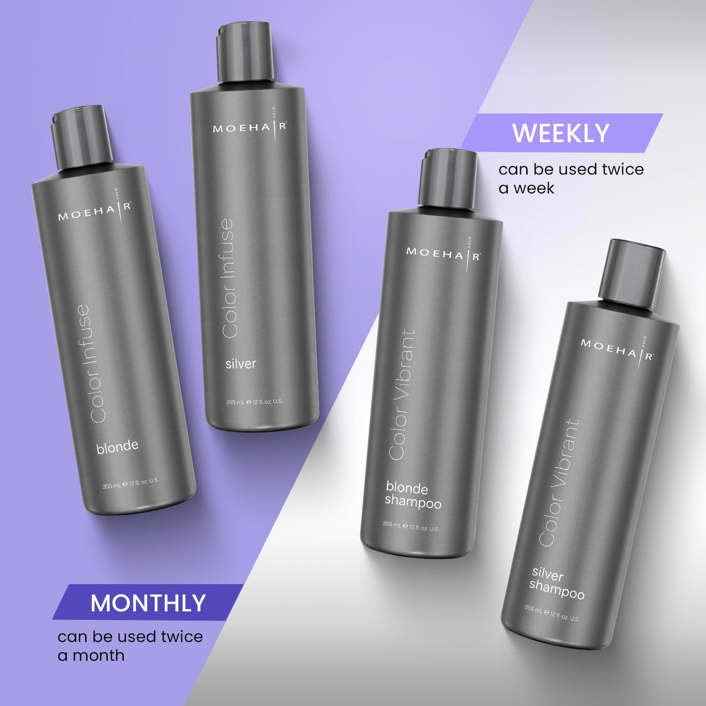 MOEHAIR Color Infuse Silver Toner – Purple Toner for Silver, Gray & White Hair, Neutralizes Brassiness, Salon-Grade, Sulfate & Paraben-Free, 12 Fl Oz