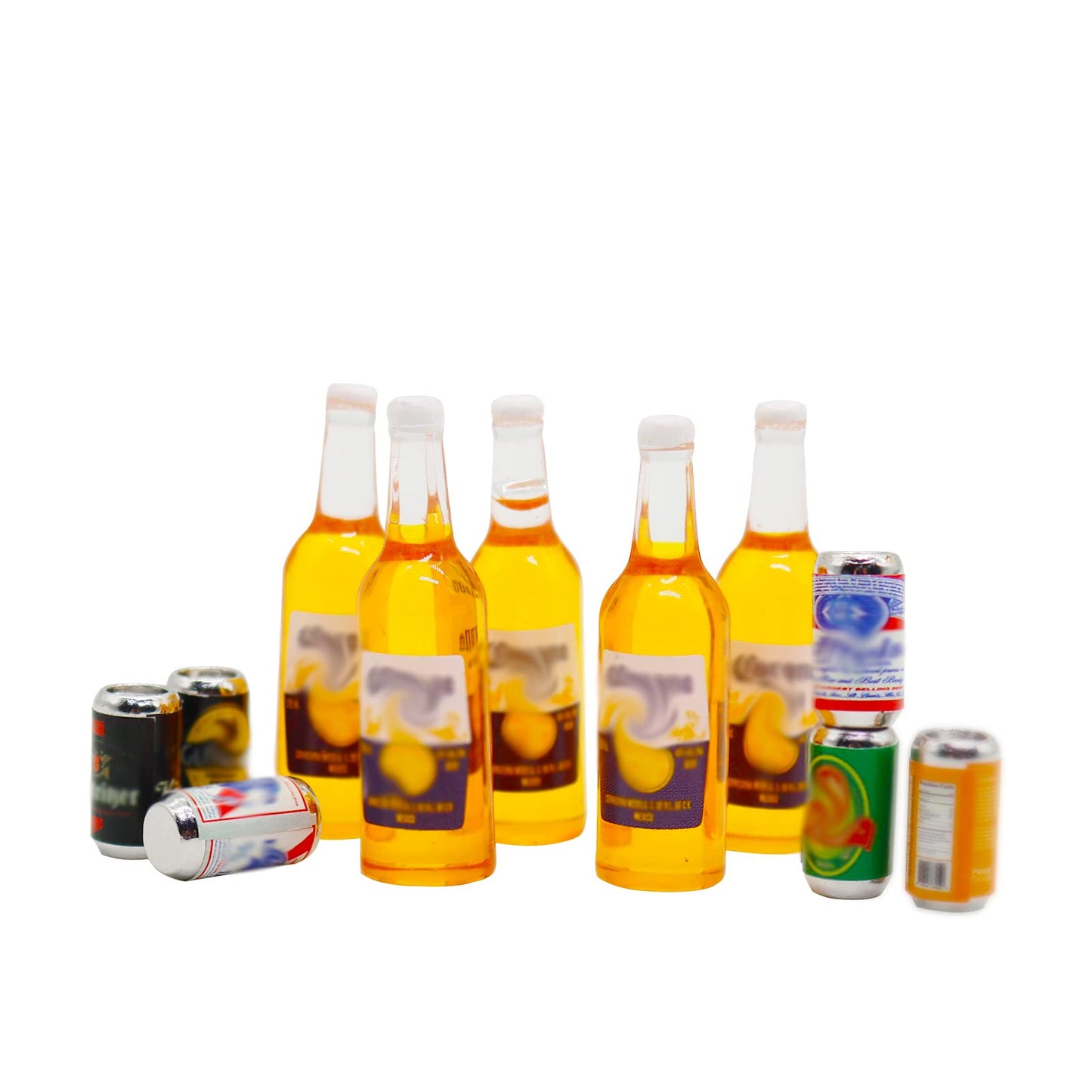 1:12 Scale 11 Pcs Miniature Beer Bottles and Beer Cans Mini House Drink Accessories for Fairy Garden Pub Bar Decoration Dollhouse Beer Glass Model