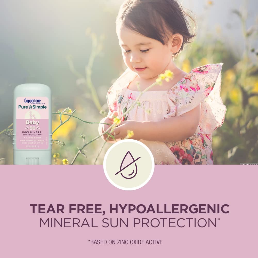 Coppertone WaterBabies SPF 50 Baby Sunscreen Spray 6oz + Pure & Simple Mineral Sunscreen Stick SPF 50 Tear-Free, Hypoallergenic
