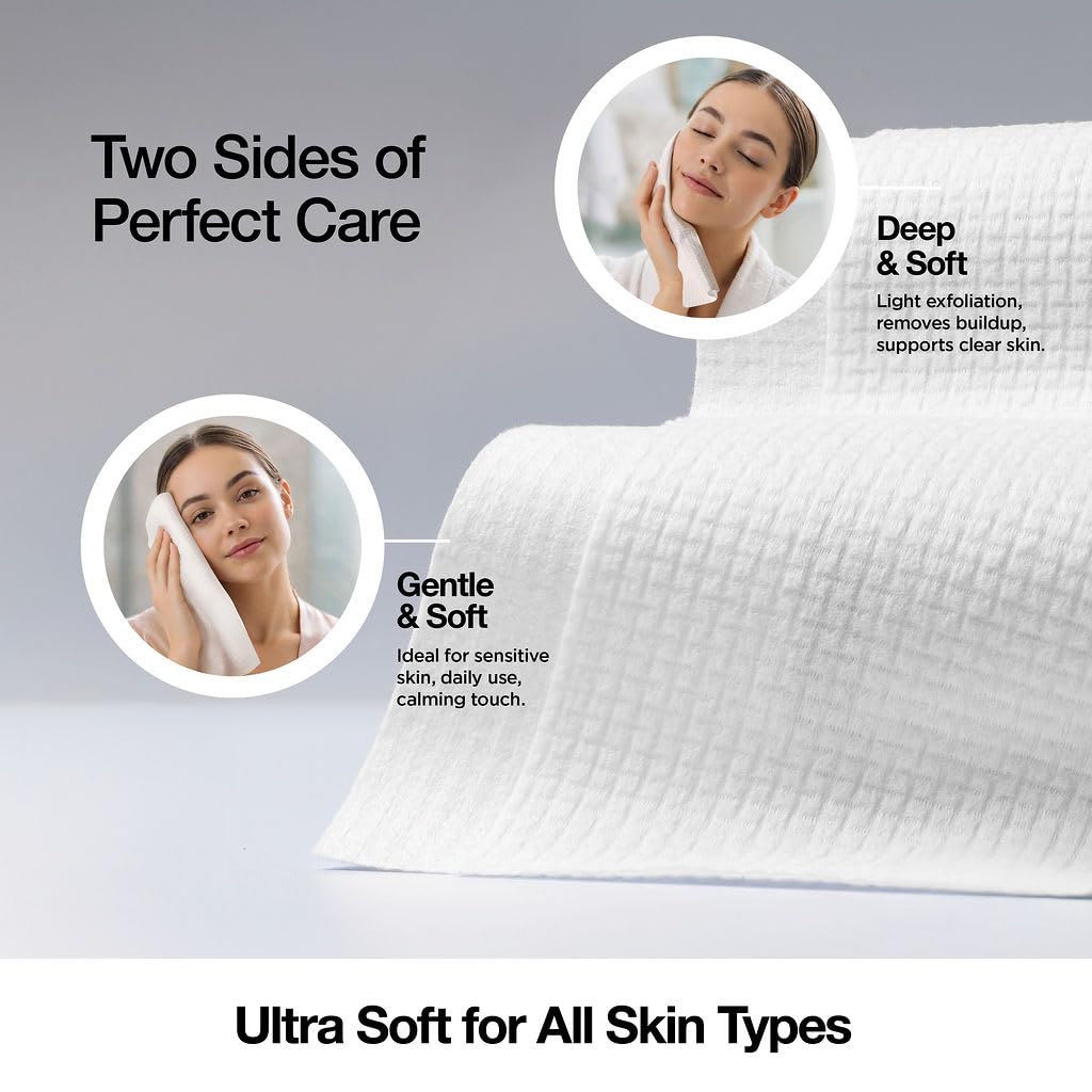 Ultra Soft Disposable Face Towels for Women – Biodegradable, Thick & Gentle on Sensitive Skin, 10x12 Cleansing & Makeup Removal, 50 Pack