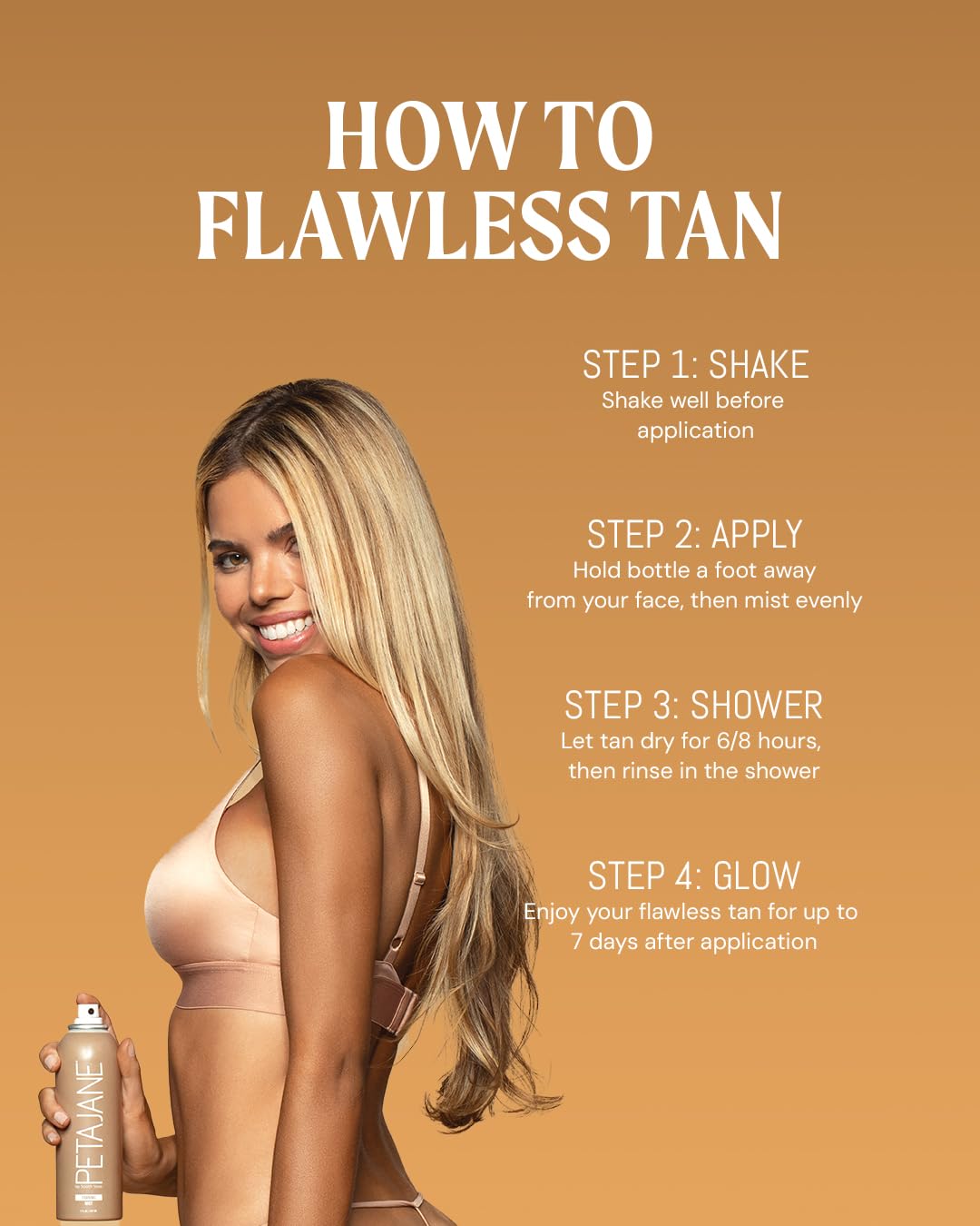 Peta Jane Sunless Tanning Mist 7oz - Made in the USA - Lightweight, Non-Sticky, Streak-Free, Vegan, Natural-Looking Glow