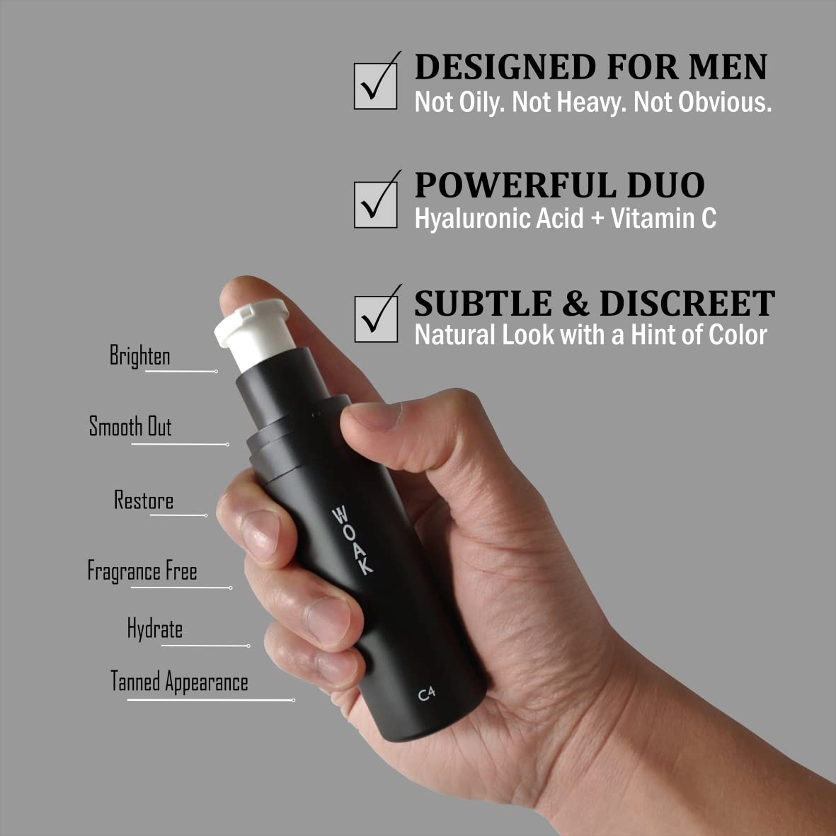 WOAK C4 – Men's Tinted Moisturizer BB CC Cream Foundation – Color Correcting Camo Complex – Hybrid Skin Care (Light)