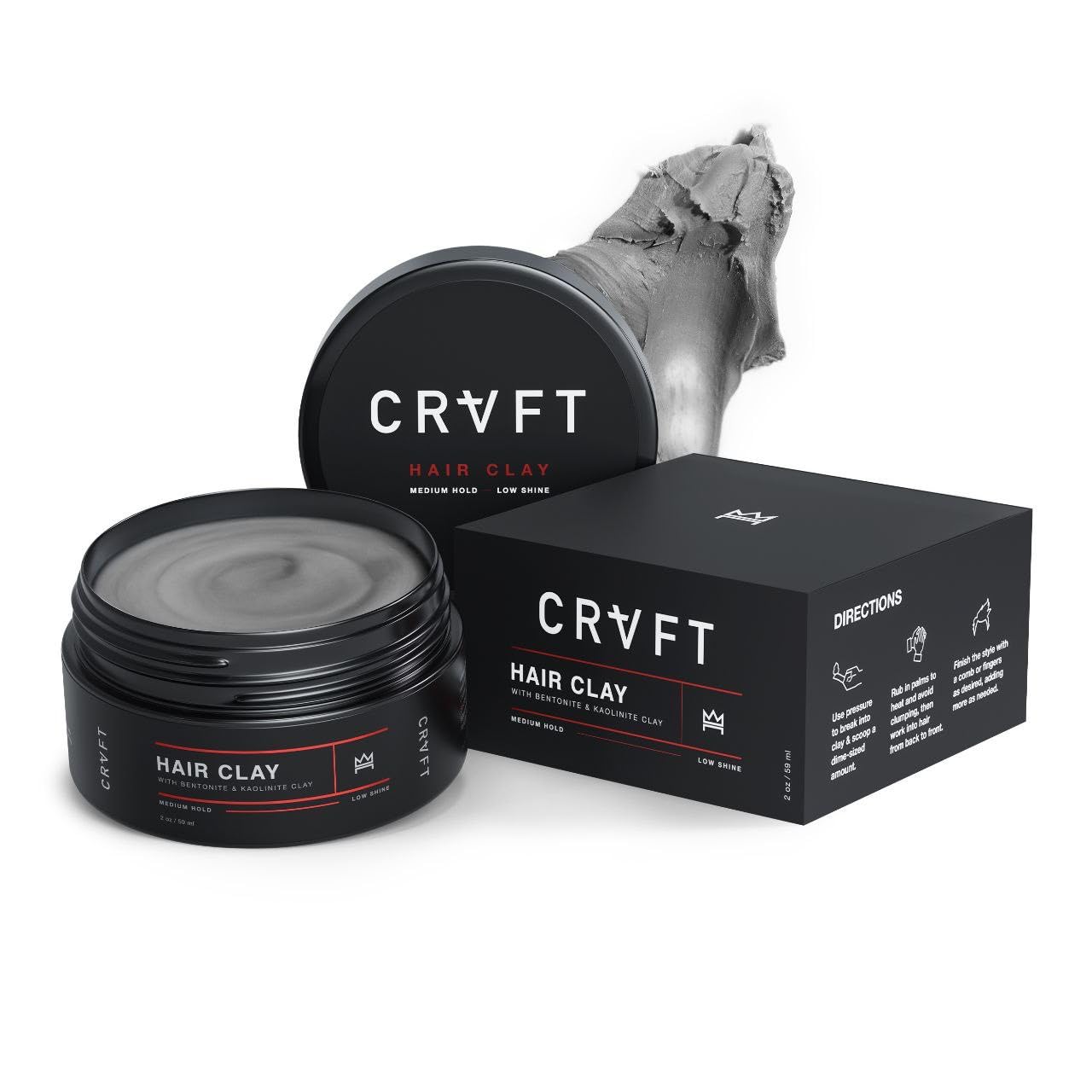 CRVFT Hair Clay 2oz | Medium Hold Matte Finish | Adds Volume & Texture | Reworkable Styling Clay for Short & Medium Hair | Unscented, Stylist Approved