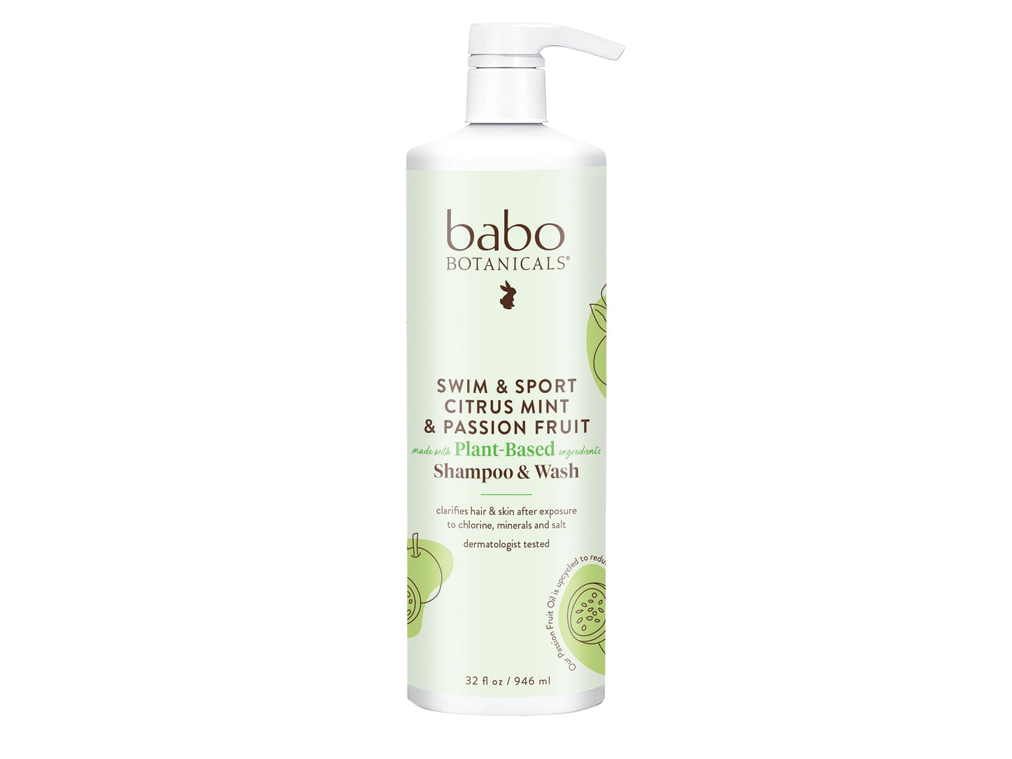 Babo Botanicals Swim & Sport Citrus Mint & Passion Fruit Shampoo & Body Wash – Removes Chlorine & Sweat, Refreshing Cleanser for All Ages, 32 Oz