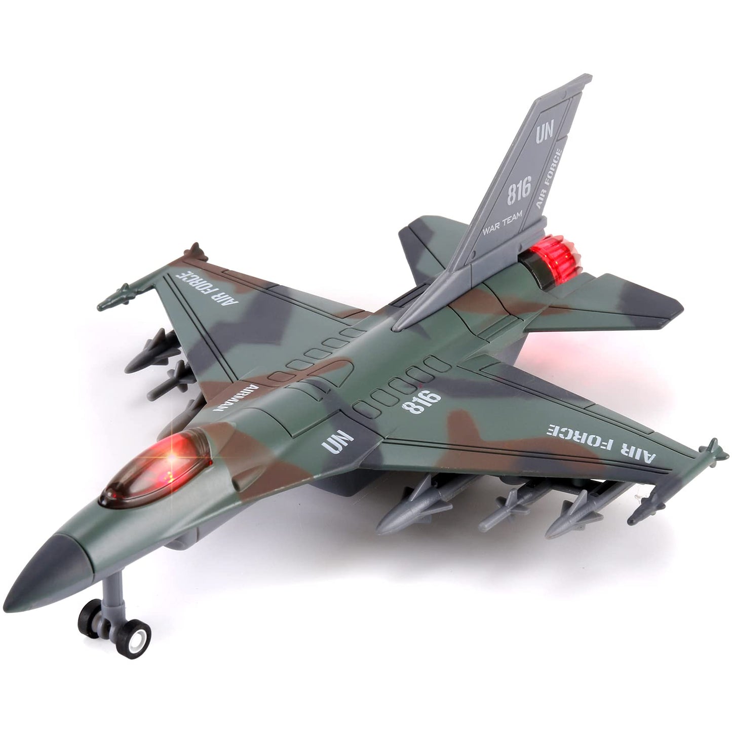 Diecast Fighter Jet Toy Military Falcon Replica Model - 1:400 Scale Airplane Pullback Metal Alloy Aircraft Vehicle with Flashing Lights and Sound