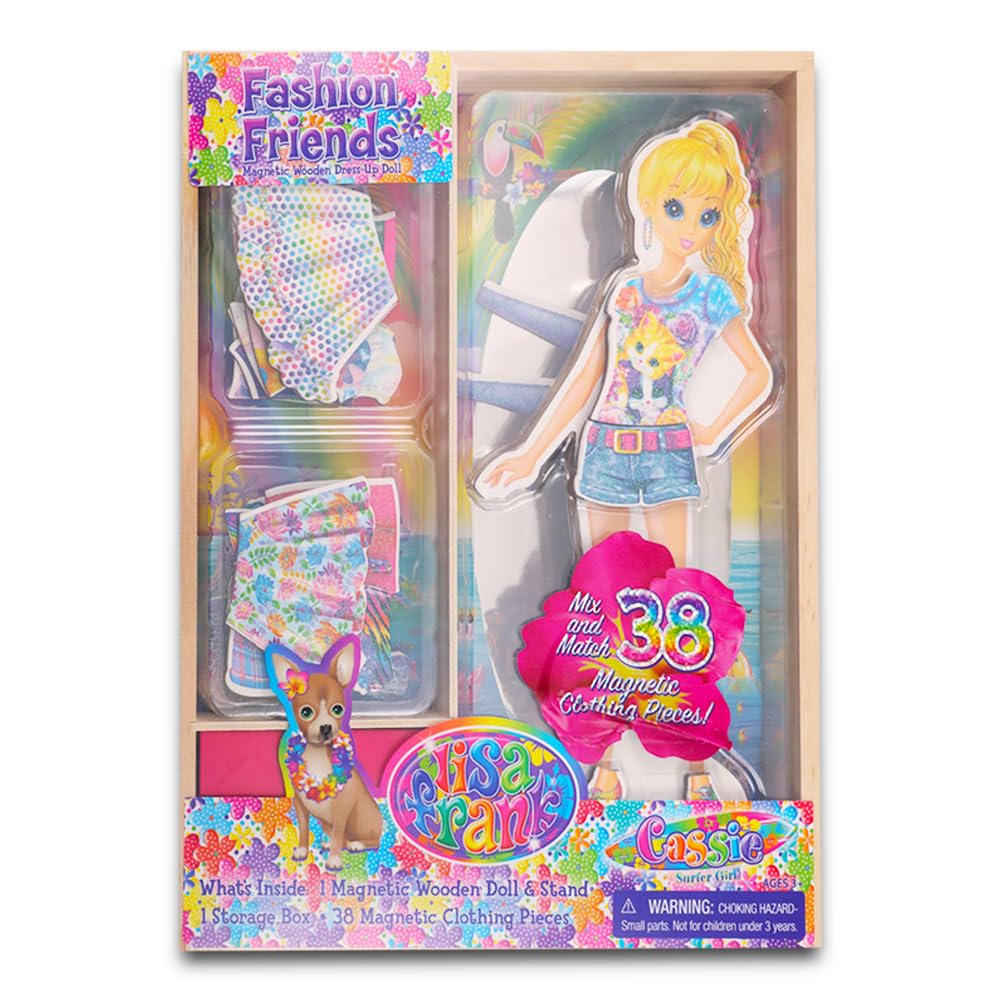 Lisa Frank Paper Dolls Activity Set -- 1 Wooden Doll with Stand, 1 Storage Box with Over 30 Magnetic Clothing Pieces (Lisa Frank Party Supplies)