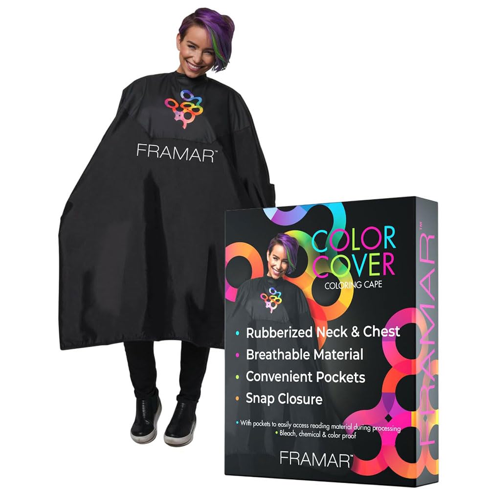 FRAMAR Color Cover Salon Cape – Hair Cape with Snap Closure and Rubberized Chest, For Hair Dye, Hair Color, Cosmetology Supplies and Hair Coloring