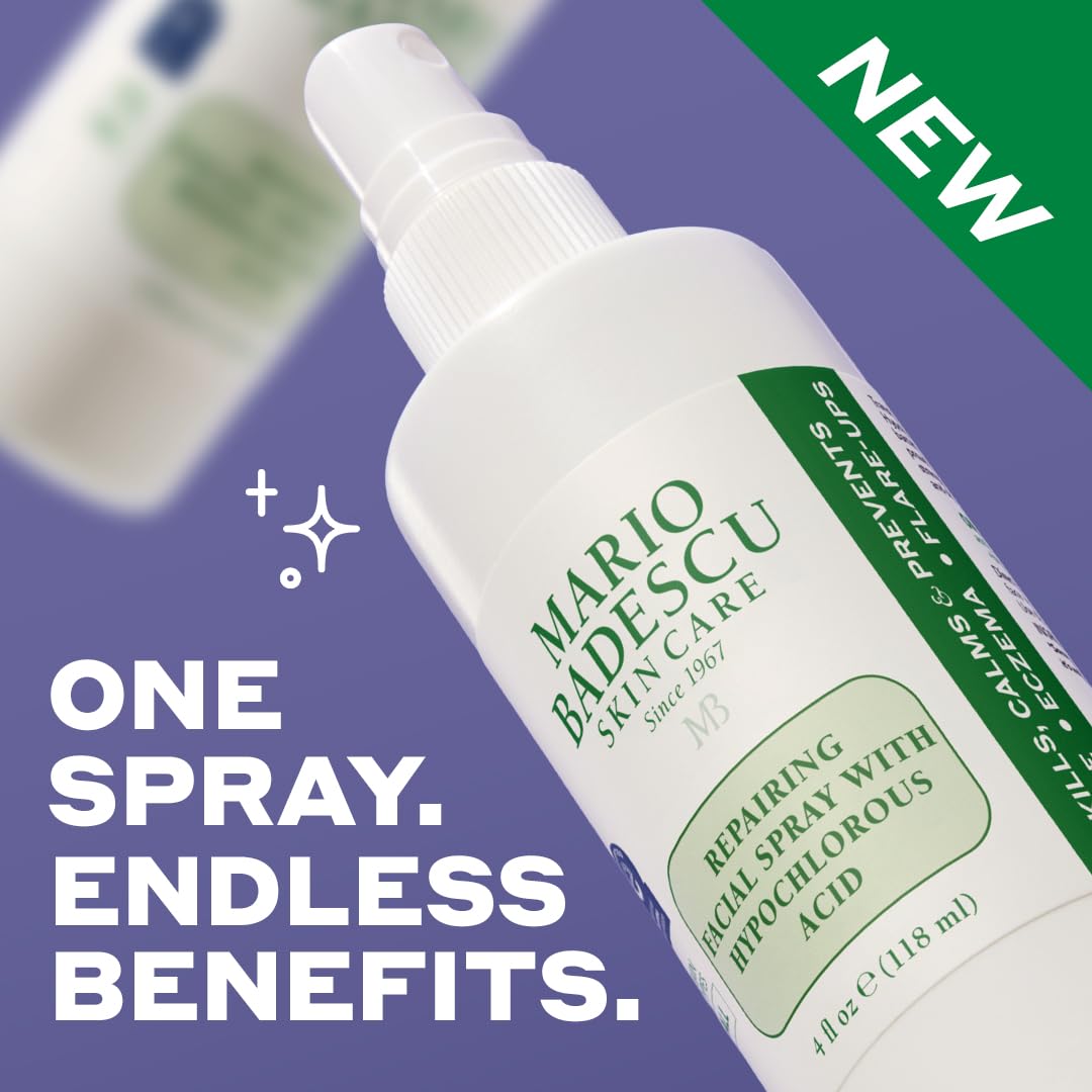 Mario Badescu Repairing HOCl Facial Spray – Soothes & Hydrates Irritated Skin, Reduces Redness, pH Balancing, Fragrance-Free, 4 fl oz