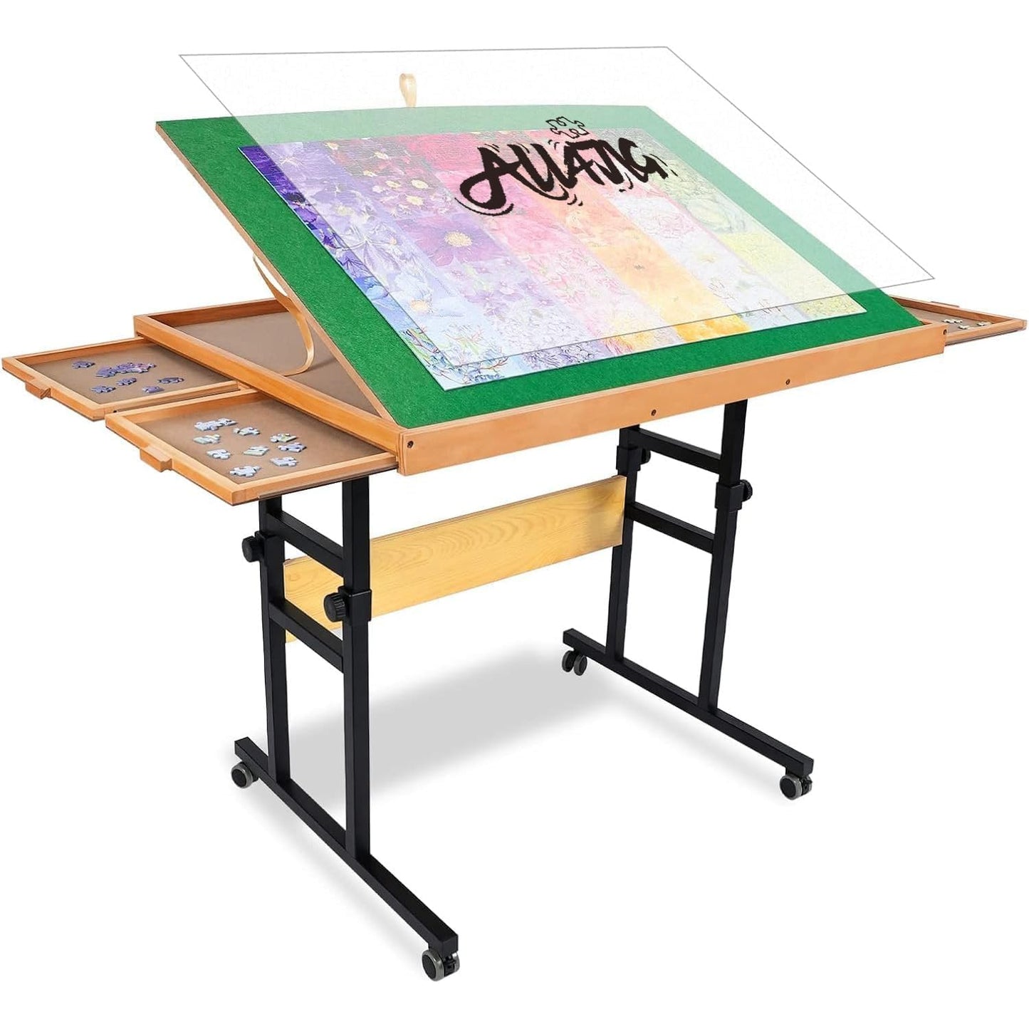 ALL4JIG 1500-Piece Jigsaw Puzzle Table – 25"x34" Adjustable Wooden Table with 3 Tilt Angles, 4 Drawers & Cover, Portable Puzzle Board Gift