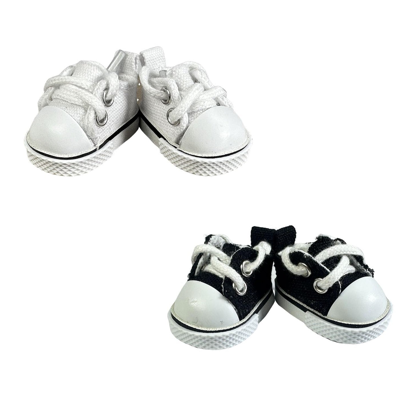 QIXINGWISE 2 Pairs 17cm Doll Shoes, Lace-Up Canvas Sneakers for 6.7in Dolls, Mini Fingerboard Shoes, Black & White Accessories