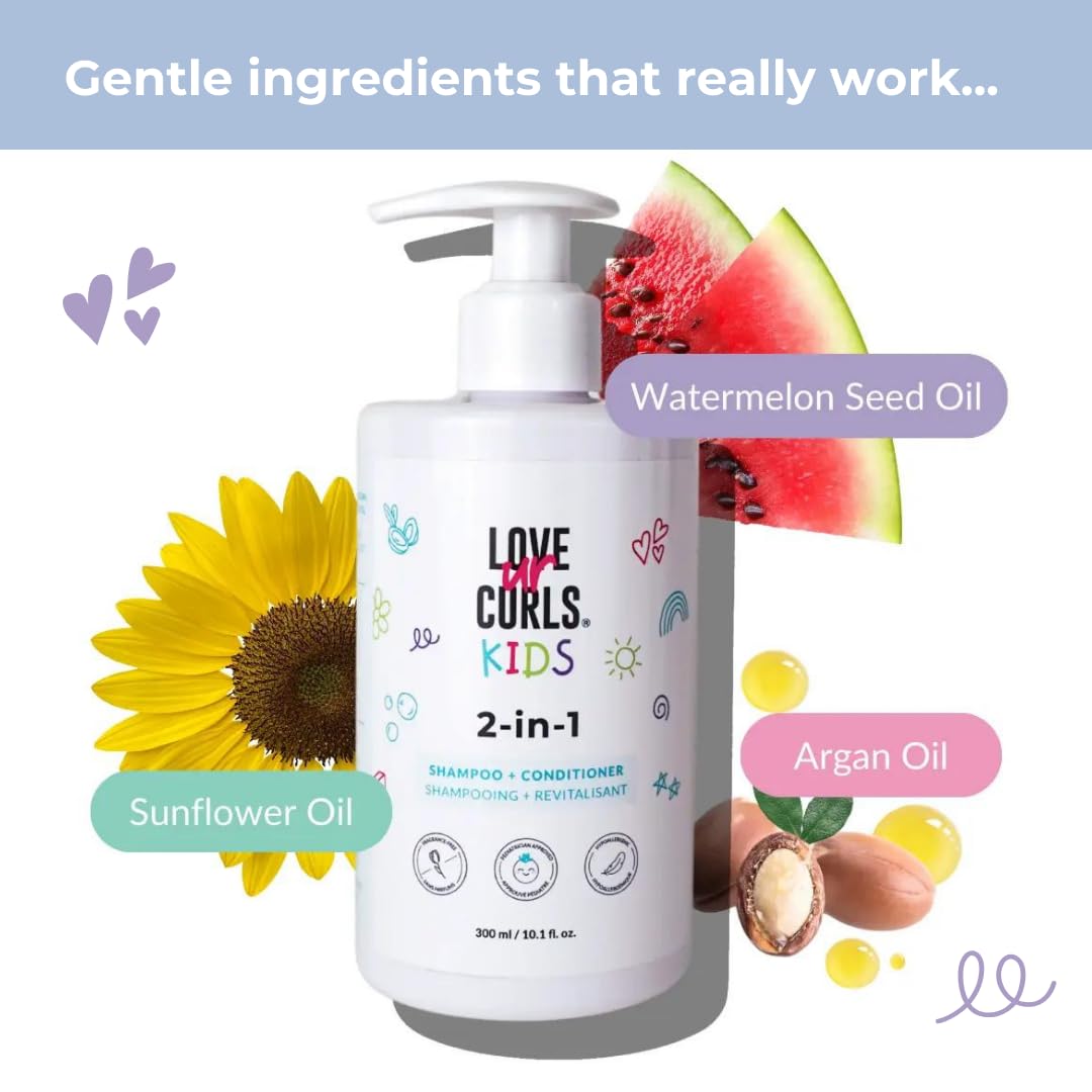 Love Ur Curls Kids 2-in-1 Shampoo & Conditioner | Fragrance-Free, Tear-Free, Gentle Formula | Sulfate & Paraben Free, 300 mL