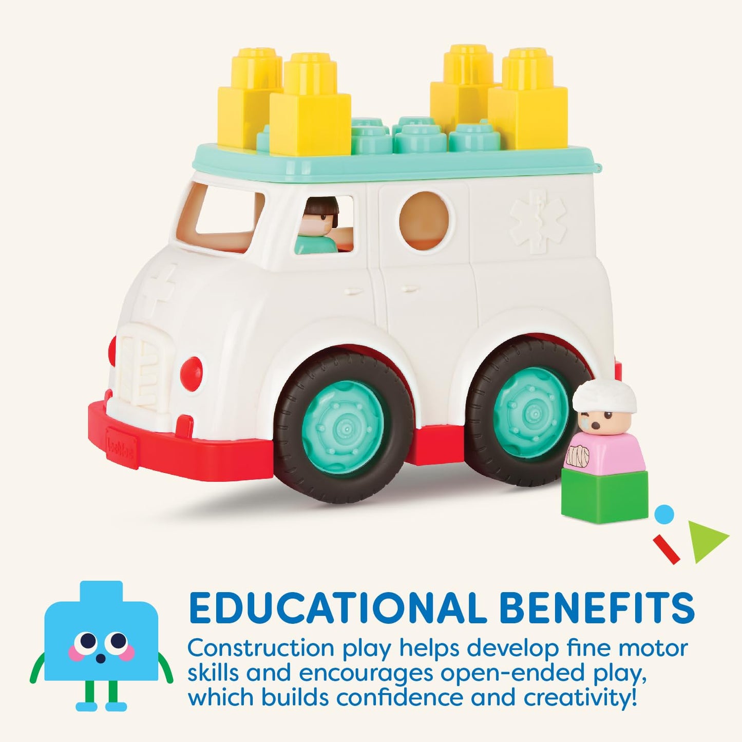 Battat – Rescue Truck – 8 Pieces Construction Set – 2 Figures & 5 Blocks – Build – On Vehicle – 12+ Months – Locbloc® Ambulance