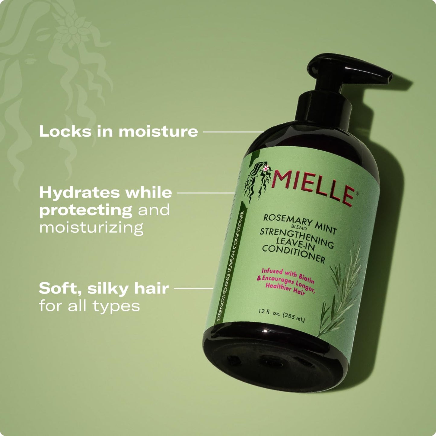 Mielle Organics Rosemary Mint Strengthening Leave-In Conditioner with Biotin – Hydrating Moisturizer for Curly Hair to Soften, Protect & Add Shine, 12 Oz