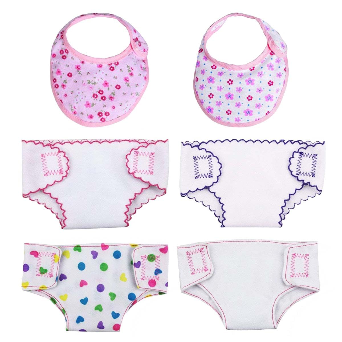 DC-BEAUTIFUL 4 Pcs Diapers, Underwear and 2 Pcs Bibs for 14-18 Inch Baby Dolls, Suitable for Infant Baby Girls Boys