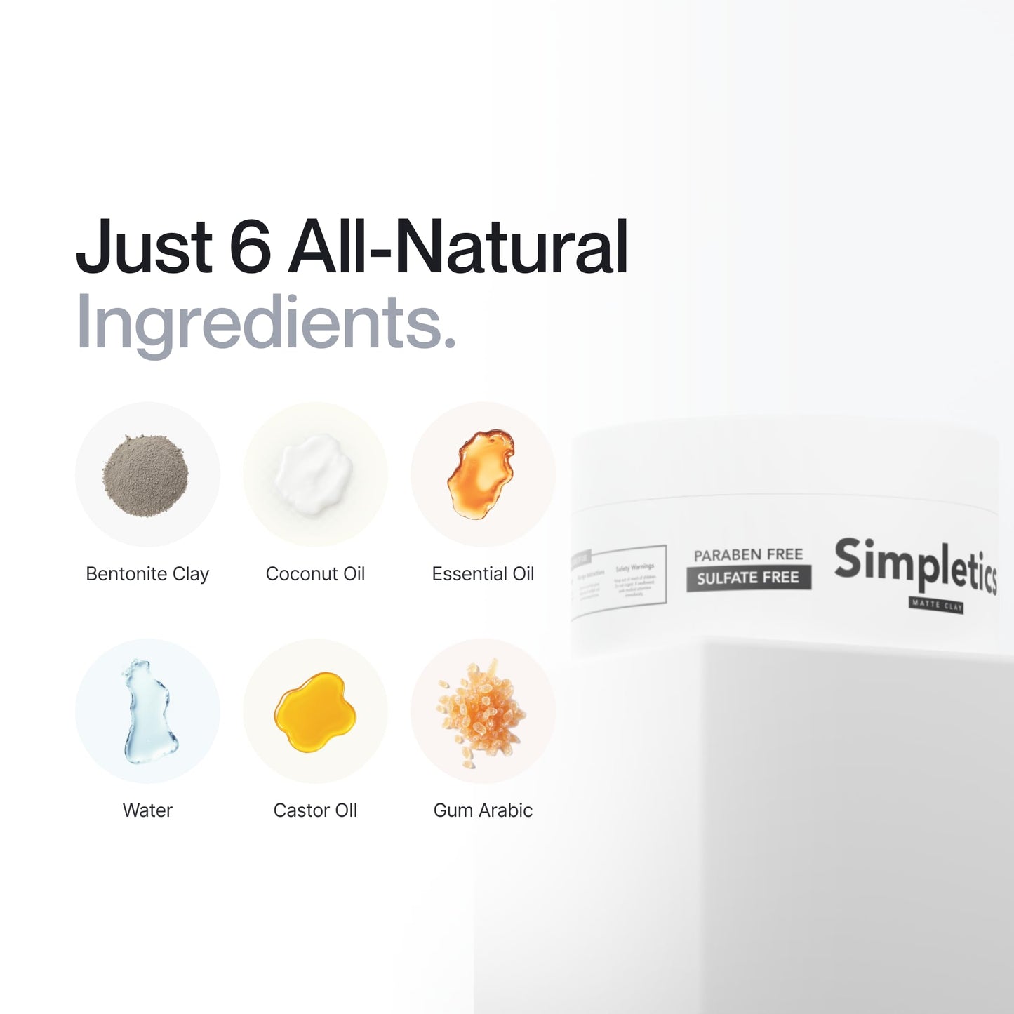 Simpletics Hair Clay for Men | Vanilla Scent | Natural 6-Ingredient Matte Styling Clay with Beeswax & Coconut Oil | Strong Hold, Non-Greasy, Adds Texture & Volume | 2oz